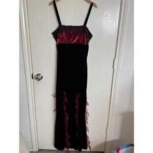 VINTAGE 90s Pony Express Velvet Maxi Dress - Whimsical Goth Vampire Vampy S/M